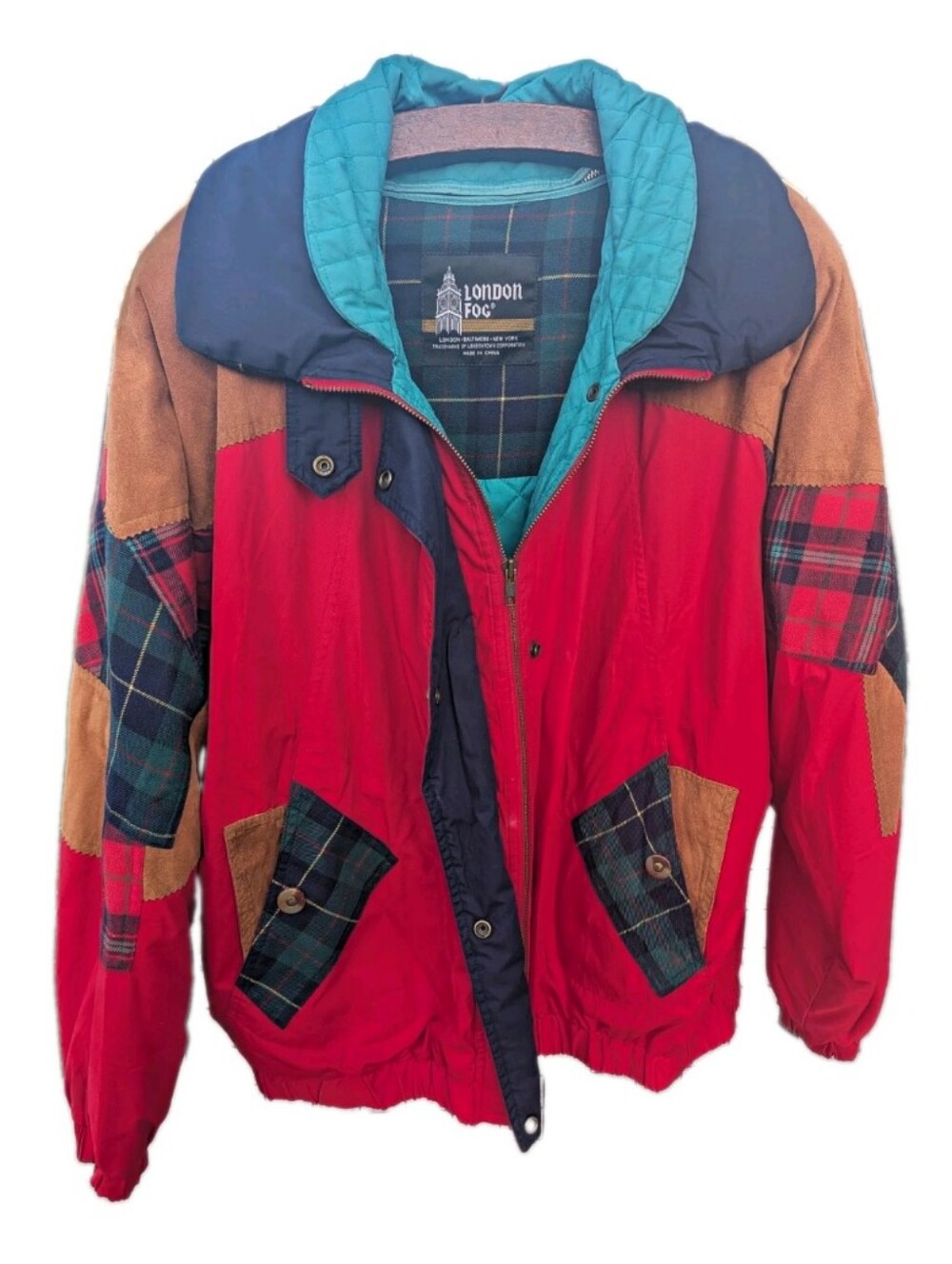 London Fog Jacket women Size Large Plaid Lined Zip Vintage 80s / 90s red multi